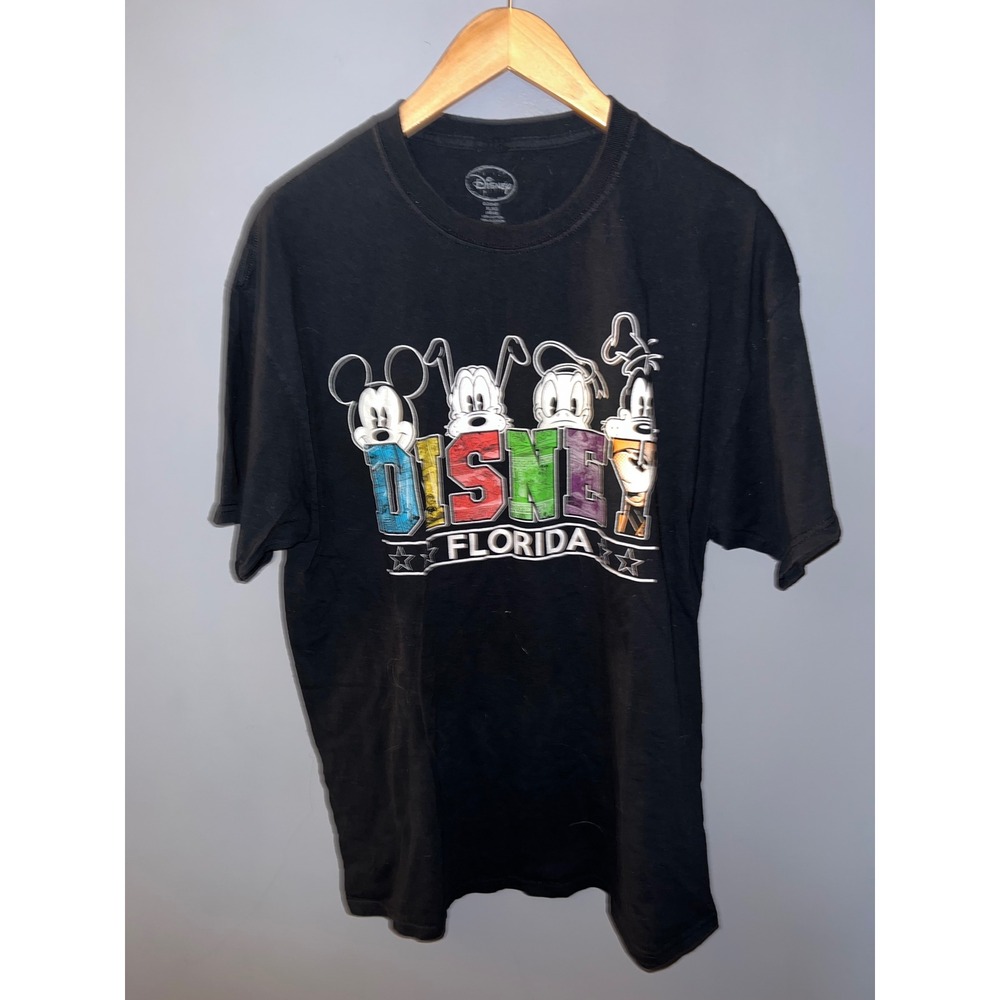 Disney Florida Mickey Mouse Donald Duck Goofy Black Graphic T-Shirt XL